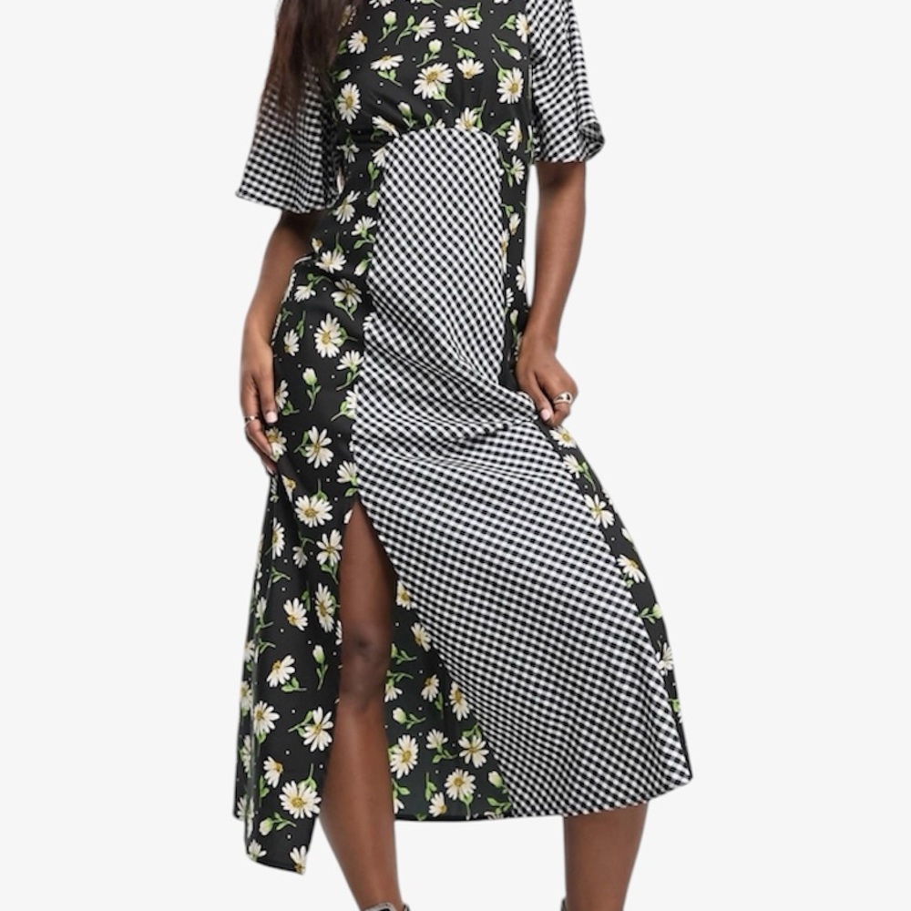 Influence Floral Gingham Mixed Print Midi Dress
